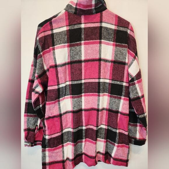 New Pink Black Check Shacket Jacket Plaid Button Down Heavy Weight Size L - Picture 4 of 7